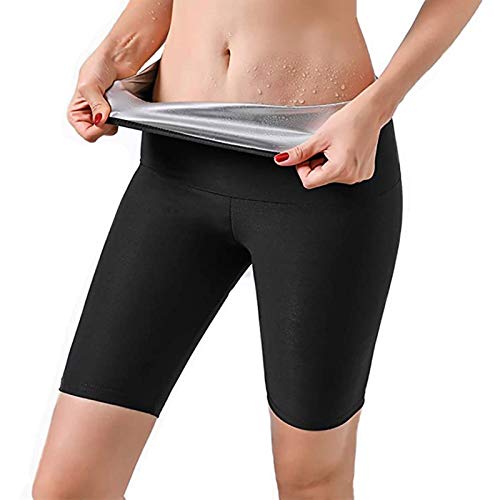 Pantalones de Pérdida de Peso Pantalones de Sauna, Pantalones Deportivos para Mujeres Quemagrasas de Cintura Alta Adelgazantes, Pantalones Cortos de Sauna con Adelgazamiento de Doble Botonadura