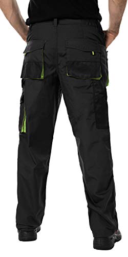 Pantalones de Trabajo para Hombre, Pantalon de Seguridad, Pantalones de Proteccion, Ropa Hombre, Bolsillos Multiusos, S - 3XL, con Rodilleras Trabajo. Resistente (L, Negro/Verde)