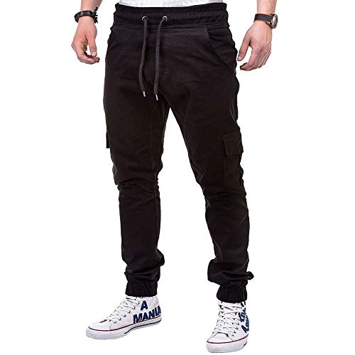 Pantalones Hombre Moda Casual Multi-Bolsillo Trabajo Corta Pantalones Pants Jogging Color sólido Deportivo Pantalon Fitness Chandal Elástica Transpirable Cómodo riou