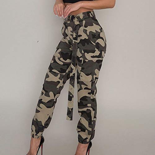 Pantalones Militares Mujer Cintura Alta Pantalon de Camuflaje de Chándal Hip Hop Punk Rock Casuales Tumblr Streetwear Sin cinturón Moda 2019 Yvelands(Caqui,L)