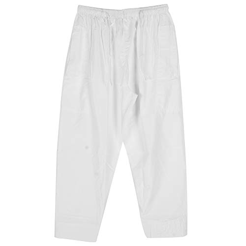 Pantalones Musulmanes para Hombres Pantalones afganos Sueltos de algodón con Banda elástica en la Cintura para la oración, Blanco(L-Blanco)