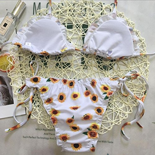 PAOLIAN Trajes de baño de Dos Piezas Bikini Sexy Mujer Verano 2018 Ropa de Playa Bañador Impreso Floral Tankinis Push up Braguita triángulo Ajustable Volantes Correa del Lazo (M, Blanco)