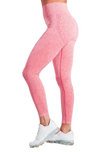 Pau1Hami1ton Talle Alto Sin Costura Leggins para Mujer Gimnasio Capri Mallas Pantalones de Yoga Niñas Fitness Leggings Deportivos GP-13(Coral,M)