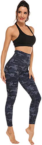 Persit Leggings deportivos para mujer con bolsillo interior, opacos, cintura alta, pantalones de yoga con estampado integral. Negro camuflaje. 38