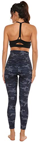 Persit Leggings deportivos para mujer con bolsillo interior, opacos, cintura alta, pantalones de yoga con estampado integral. Negro camuflaje. 38