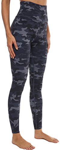 Persit Leggings deportivos para mujer con bolsillo interior, opacos, cintura alta, pantalones de yoga con estampado integral. Negro camuflaje. 38