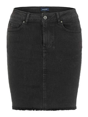 PIECES Pcaia MW Dnm Skirt Bl613-vi/noos Falda, Negro (Black Denim Black Denim), 40 (Talla del Fabricante: Medium) para Mujer