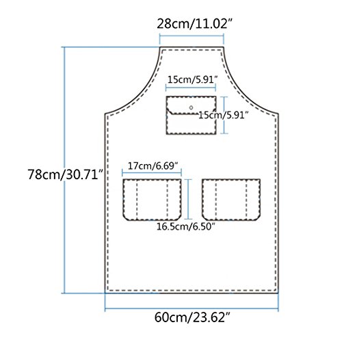 Pinji Delantal de Cocina Ajustable Delantal de Mezclilla con Bolsillos Sin Mangas para Mujeres y Hombres ara Hornear Jardinería Restaurante Cafetería