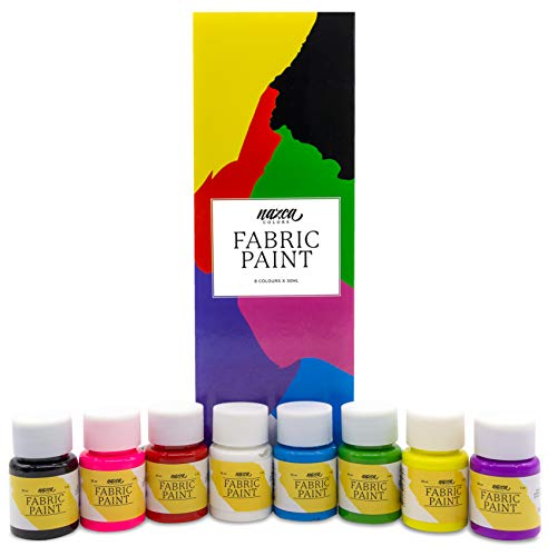 Pintura para Tela y Ropa Permanente con Gran Capacidad de Cobertura Nazca – Set 8 Colores x 30ml – Pack de Pintura Textil ideal para Pintar tus Camisetas, Bolsas, Vaqueros, Cojines y cualquier Tejido