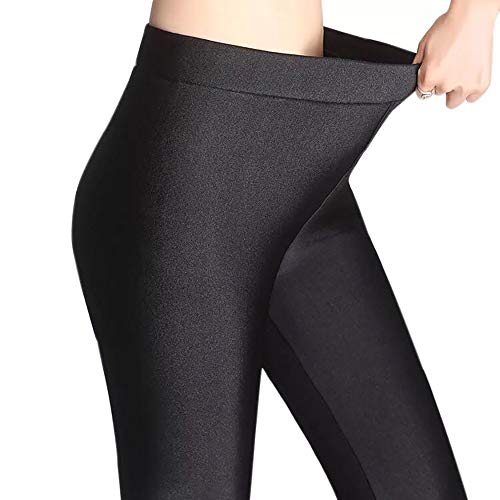 Pluto & Fox Leggings Pantalónes Térmico para Mujer De Brillo Suave Talla Grande con/Sin Forro Polar Elegible Elegante Super Elástica Tamaño L-4XL (Negro(con Forro Polar), 4XL)