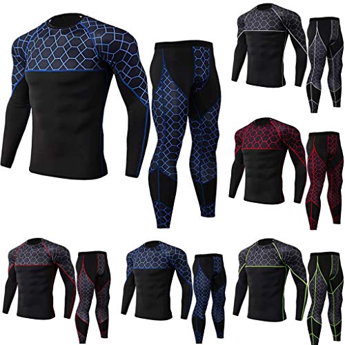 POLP Camiseta Hombre Deportiva Conjuntos Pantalones de Compresión Ropa Blusa de Manga Larga Blusa para Exteriores Transpirable Fitness Entrenamiento Mallas Bodies Deportes y Aire Libre S-3XL