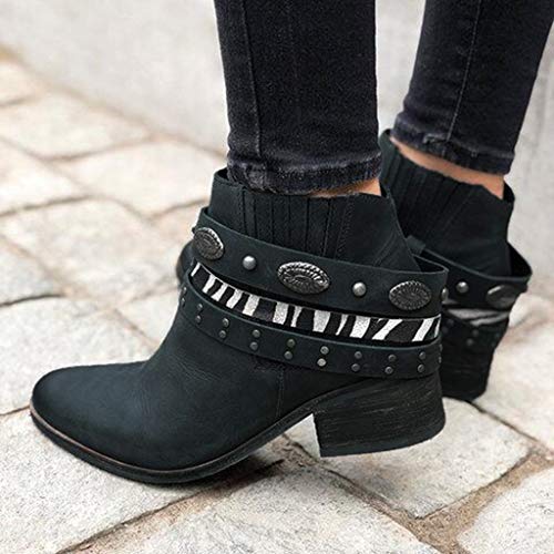 Posional Botas De Mujer Tacon Altas Impermeable Plataforma Cabeza Redonda Tacones Altos Cremallera Botines Hebilla CóModo Calzado Informal Damas Retro Roman Slip On Cortos Vaquero Cuadrados Zapatos