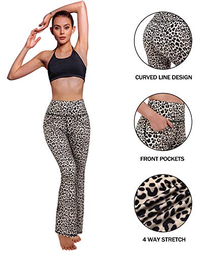 Promover Pantalones de Yoga Bootcut con bBolsillos para Mujer Pantalones de Trabajo de Cintura Alta para Entrenamiento con Control de Barriga