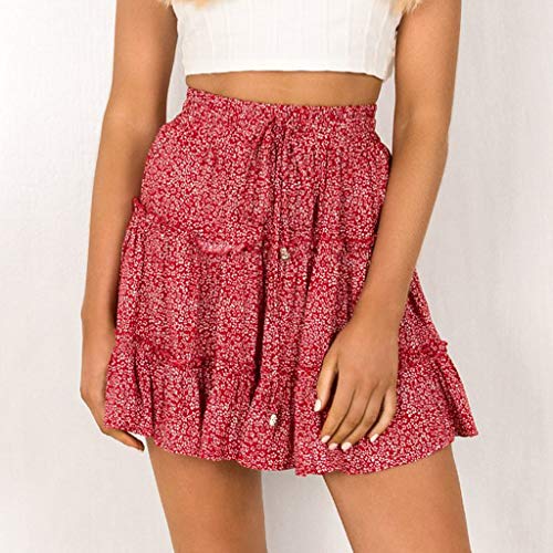 QinMMROPA Mini Falda de Volantes para Mujer, Falda Corta Sexy de Fiesta Minifalda Plisada Noche Tutu Playa Falda Cintura Alta Rojo XXL