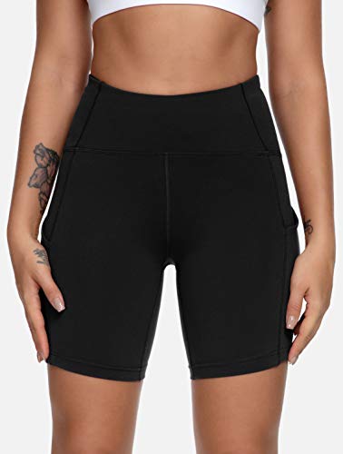 QUEENIEKE 6" Inseam Power Flex Pantalones Cortos para Correr con 3 Bolsillos y Cintura Alta para Mujeres de Entrenacimiento Color Negro Tamaño XL