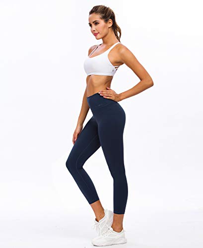 QUEENIEKE Leggins de Yoga para Mujer Pantalones de Talle Alto con Bolsillos Mallas Suaves de Control de Vientre para Yoga color Azul mineral Talla L