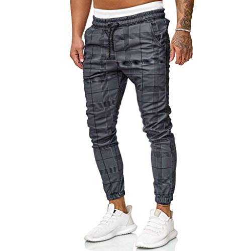 QUICKLYLy Pantalones Vaqueros Hombre Rotos Baratos Pitillo Elasticos Skinny Ajustados Trekking Casual Chandal Montaña Moto Slim Fit,Deportivos Largos Informales Cuadros Correr(Gris,XXL)