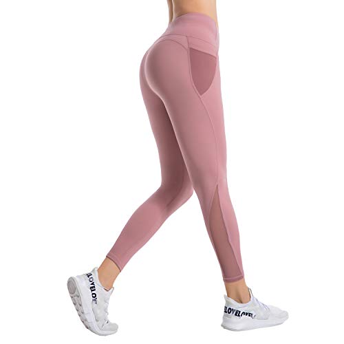 RaMokey Leggings Mujer Pantalón Deportivo Cintura Alta con Bolsillos Leggings Mallas para Yoga Pilates Running Fitness y Ejercicio Rosado M