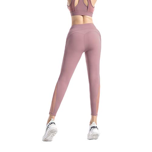 RaMokey Leggings Mujer Pantalón Deportivo Cintura Alta con Bolsillos Leggings Mallas para Yoga Pilates Running Fitness y Ejercicio Rosado M