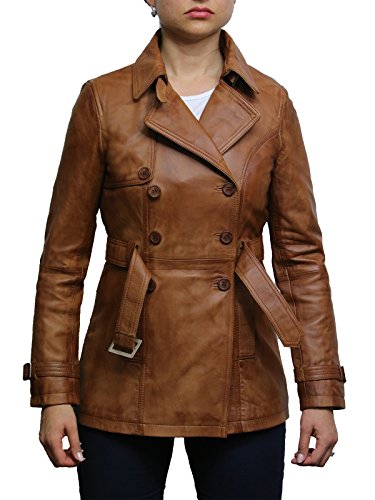 RANDSLOCK Chaqueta de Cuero Superior de la Chaqueta del Motorista del Moreno de Las Mujeres Diseño Retro de la Vendimia (4XL, Broncearse)