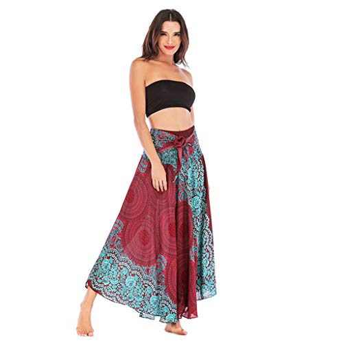 Rawdah_Faldas Mujer Largas Elegantes Faldas Mujer Cortas Verano Fiesta Originales Mujer Hippie Bohemia Gitana Boho Flores Elástico Cintura Floral Halter Falda