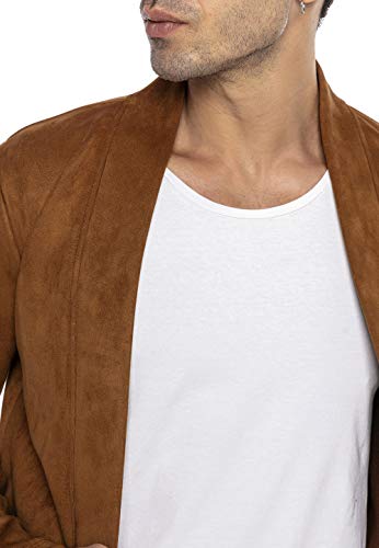 Redbridge Cardigan para Hombre Chaqueta Abrigo de corte largo Ante artificial Marrón M