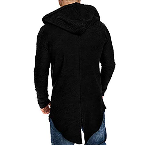 Reooly Chaqueta Cortavientos de Manga Larga con Cremallera con Capucha y cordón de Color sólido para Hombre (Negro,Medium)