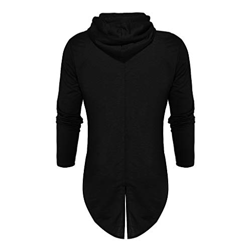 Reooly Chaqueta Cortavientos de Manga Larga con Cremallera con Capucha y cordón de Color sólido para Hombre (Negro,Medium)