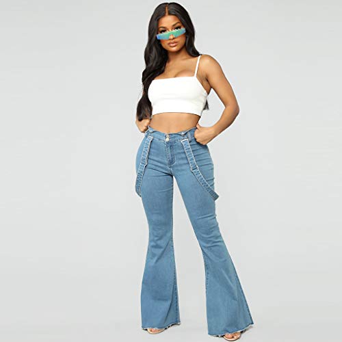 RISTHY Mujer Pantalones Acampanados Petos Casual Vaqueros Rotos Ocios Cintura Alta Jeans de Mujer Ancho Pierna Elástica Holgados Bota Boot-Cut