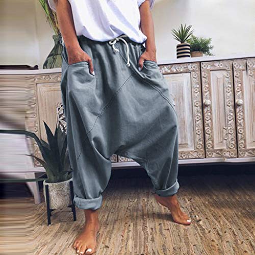 RISTHY Pantalones Anchos Mujer, Pantalones Tallas Grandes Baggy Aladin Bombacho Pantalones Casuales Flojos de Hip Hop Holgados Pantalones Deportivos Casual para Mujeres y Hombres