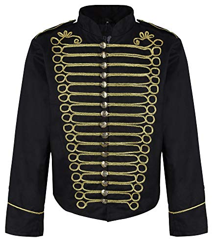 Ro Rox Chaqueta Ajustada de Desfile Militar Punk Percusionista en para Hombres - Negro & Oro (Talla Masculina XL)