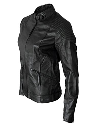 ROCK-IT Apparel® Chaqueta de Cuero para Damas Biker Dark Micha Chaqueta de transición Hecha de Genuino Cordero de Cuero Nappa Chaqueta para Damas Chaqueta de Cuero Real Color Negro M