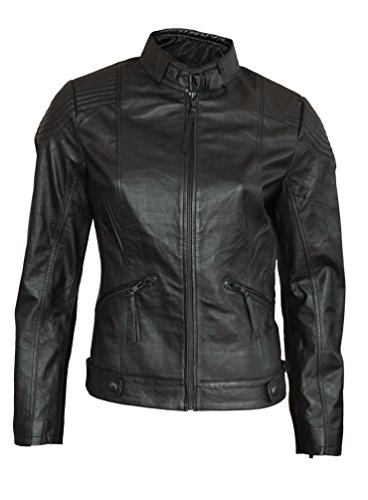 ROCK-IT Apparel® Chaqueta de Cuero para Damas Biker Dark Micha Chaqueta de transición Hecha de Genuino Cordero de Cuero Nappa Chaqueta para Damas Chaqueta de Cuero Real Color Negro M