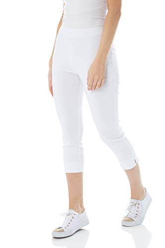 Roman Originals Pantalón Capri elástico de bengalina para Mujer - Pantalón de Corte cónico Estilo años 50, Malla para Verano, Opaca, cómoda y elástica - White - 46