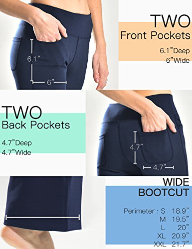 Safort Pantalones de 71 cm / 76 cm / 81 cm / 86 cm para Yoga, Bota Amplia, Tiro Alto/Regular, 4 Bolsillos, UPF50+ - Azul - L