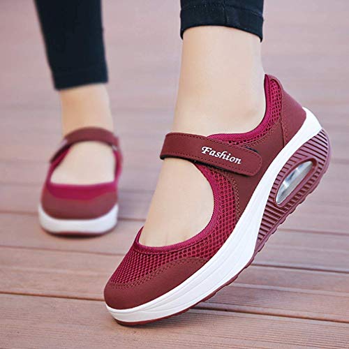 Sandalias para Mujer Malla Merceditas Plataforma Ligero Zapatillas Sneaker Mary Jane Casual Zapatos de Deporte Mocasines Negros Verano A-Rojo-2 EU40