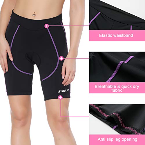 Santic Pantalon Ciclismo Mujer Corto Pantalones Bicicleta Mujer Montaña/MTB para Verano con la Badana/Almohadilla Violado EU M