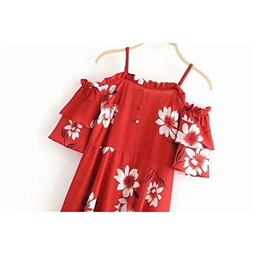 Señoras Falda De Verano Niñas Moda Falda Verano Vintage Elegante Ropa de Fiesta Playa Faldas Informales Moda Barco Vestido De Cuello Vestido De ala Vestido De Impresión Vestido De Oreja De Madera