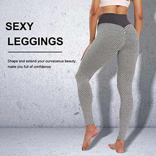 Sfit Leggins Mujer Push Up Mallas de Deporte de Mujer Cintura Alta Malla Celular Pantalón de Elásticos Butt Lifter Anti-Cellulite Deportivos Leggings para Yoga Pilates Fitness Reducir Vientre