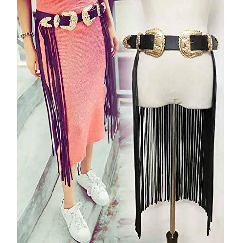 Sharplace Punky Con Borlas Vintage Vestido De Flecos De Cuero Para Mujer Cinturón Con Hebilla De Estilo Gitano - Hebilla de oro negro, Largo: 71.5 cm