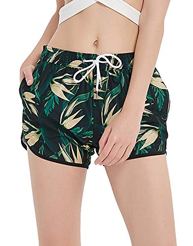 SHEKINI Mujer Pantalones de Playa Pantalones Cortos Estampados Sueltos (L, Verde Militar)