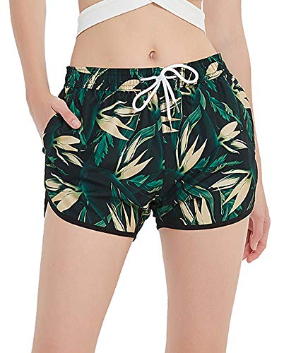 SHEKINI Mujer Pantalones de Playa Pantalones Cortos Estampados Sueltos (L, Verde Militar)