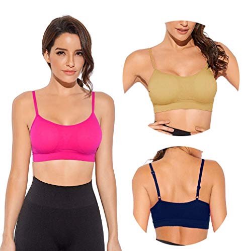 SHEKINI Sujetador Deportivo para Mujer Top con Relleno Extraíble sin Aros sin Cierre y Tirantes Regulables para Deporte de Impacto Bajo Pack de 3(XS/S,C)