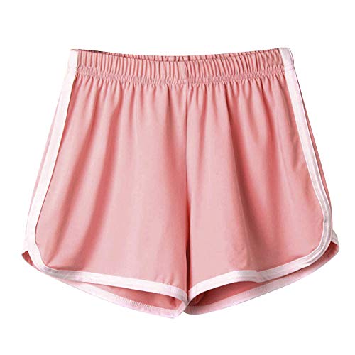 SHOBDW Las Mujeres de Moda señora de la Cintura elástica Verano sólido hasta la Rodilla cómodos Pantalones Cortos Deportivos Pantalones Casuales de Playa (S, Rosado)