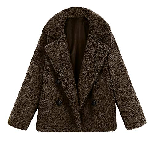 SHOBDW Mujer Chaqueta para Mujer de Moda Sólida Chaqueta Casual Otoño Invierno Tops de Manga Larga Parka cálida Outwear Abrigo para Mujer Turn Down Collar Overcoat Ladies Outercoat (XX-Large, Café)