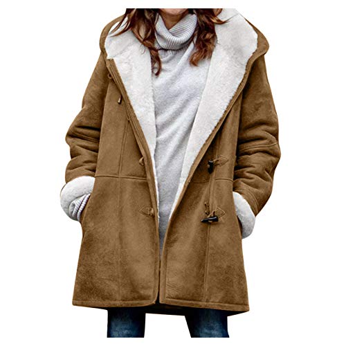 SHOBDW Mujer Venta Liquidación Sólidos Manga Larga Suéteres de Felpa Suave Jerséis Calientes Abrigo de Lana Artificial Chaqueta de Solapa Invierno Espesar Prendas de Vestir Exteriores (Blanco,M)