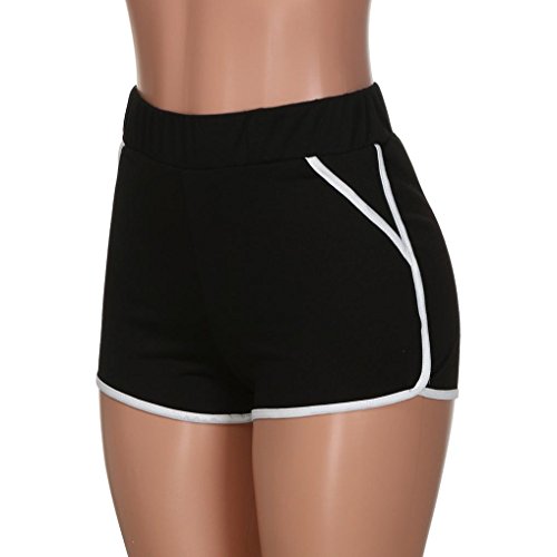 SHOBDW Pantalones de Verano de Moda Mujeres Mediados de Cintura Cortocircuitos Deportivos Gym Workout Cintura Yoga Casual Corriendo Pantalones Cortos (S, Negro)