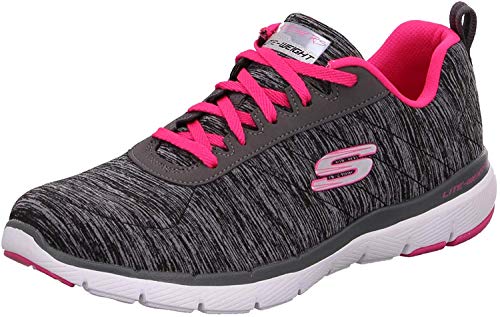 Skechers Flex Appeal 3.0-Insiders, Zapatillas Mujer, Gris (BKHP Black & Gray Mesh/Black Trim), 36 EU