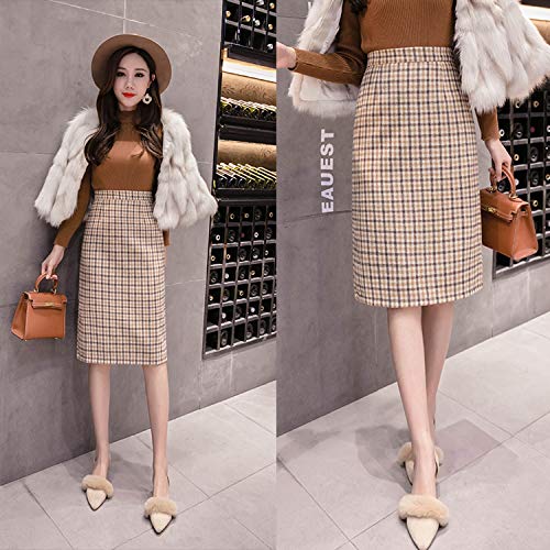 Skirts Las Mujeres De Lana De Invierno De 2020 Vintage De Lana De Cuadros Elegante Hendidura De Cintura Alta Una Línea De Mujer Midi Otoño Mujer Faldas