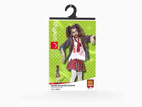 Smiffys-43025L Halloween Disfraz de Colegiala Zombi, con Falda de Cuadros Escoceses, Blazer, Falsa, Color Gris, L-Edad 10-12 años (Smiffy'S 43025L)